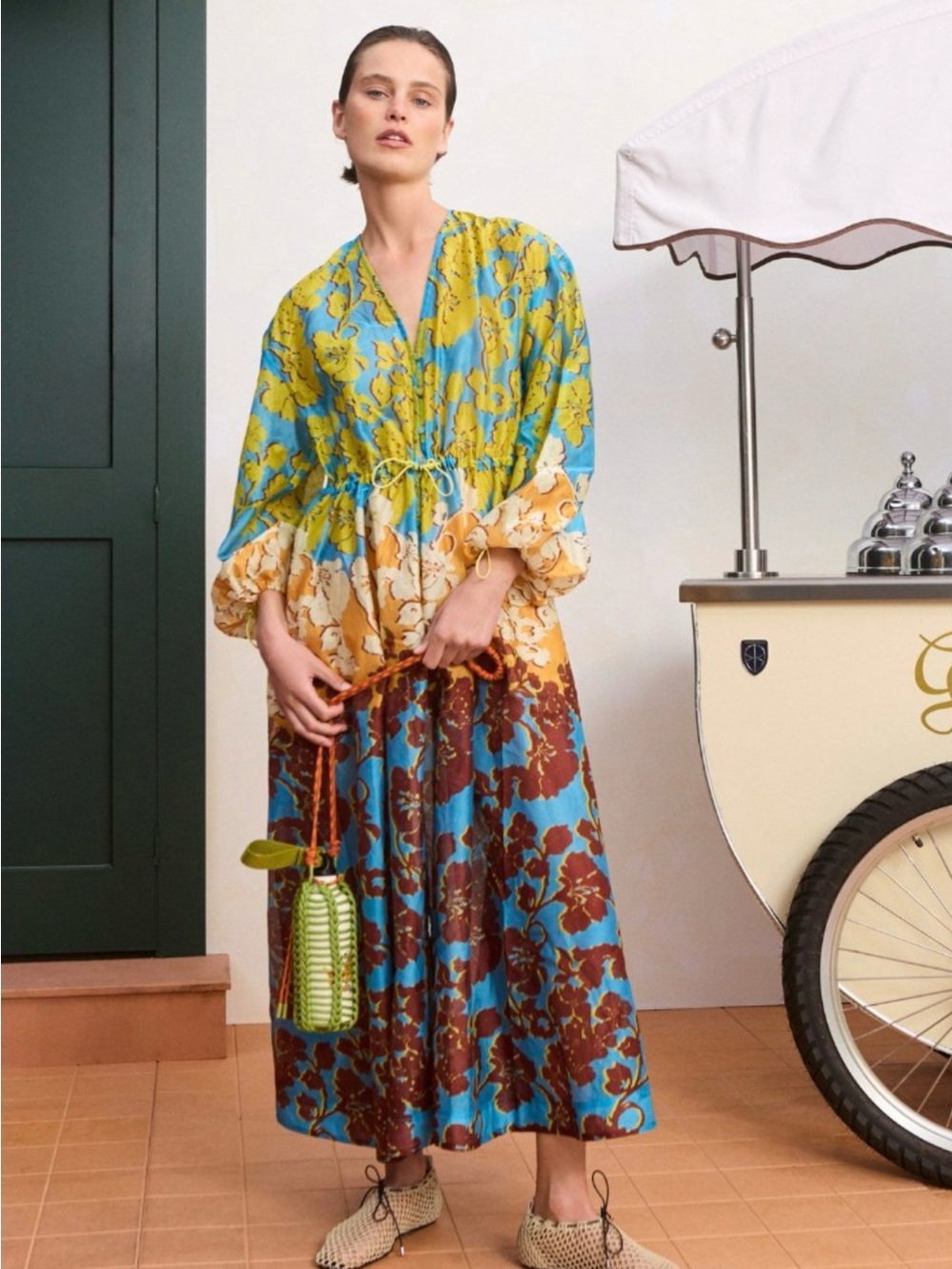 ALEMAIS Splice Dress Cotton Silk Floral Midi NWOT $690